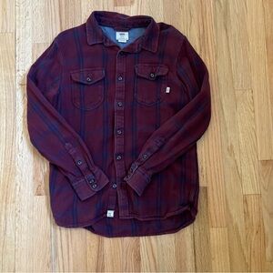 Vans Men's Burgundy and Navy Plaid Shirt